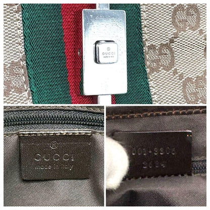 GUCCI Hand Bag Tote Purse Sherry Line GG Canvas Leather Beige Authentic