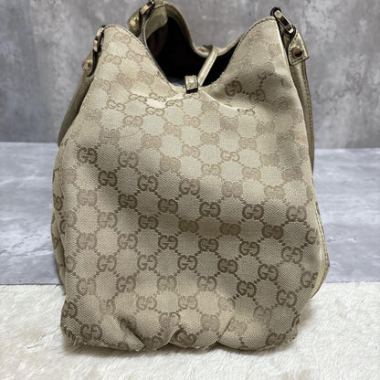 GUCCI Hand Bag Tote Purse GG Canvas Leather Brown Gold Authentic