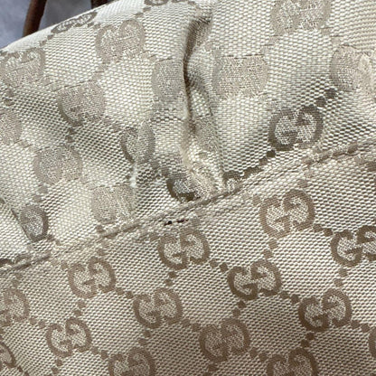 GUCCI Hand Bag Tote Purse GG Canvas Leather Brown Gold Authentic