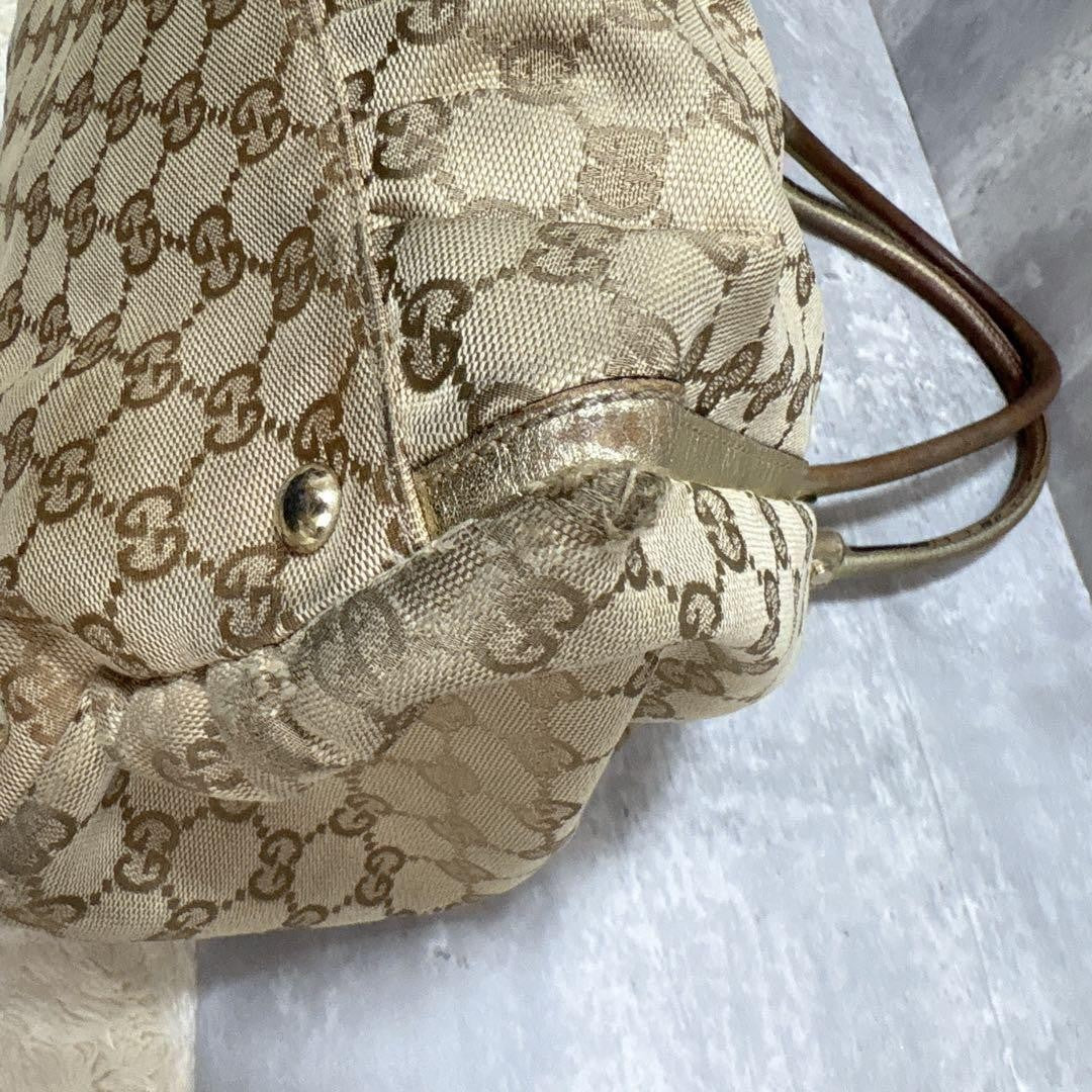 GUCCI Hand Bag Tote Purse GG Canvas Leather Brown Gold Authentic