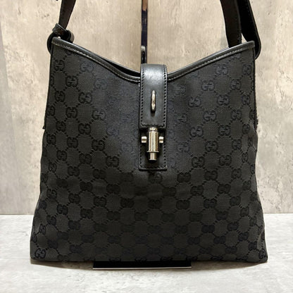 GUCCI Shoulder Bag Purse GG Canvas Leather Black Authentic