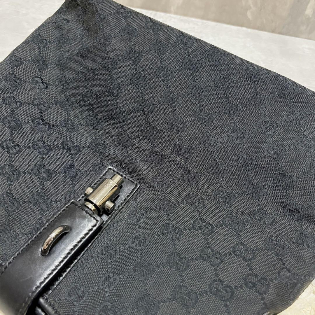 GUCCI Shoulder Bag Purse GG Canvas Leather Black Authentic
