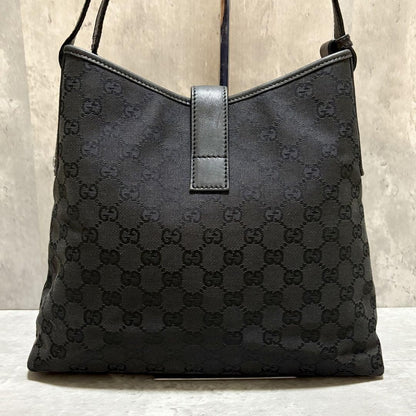 GUCCI Shoulder Bag Purse GG Canvas Leather Black Authentic