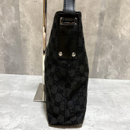 GUCCI Shoulder Bag Purse GG Canvas Leather Black Authentic