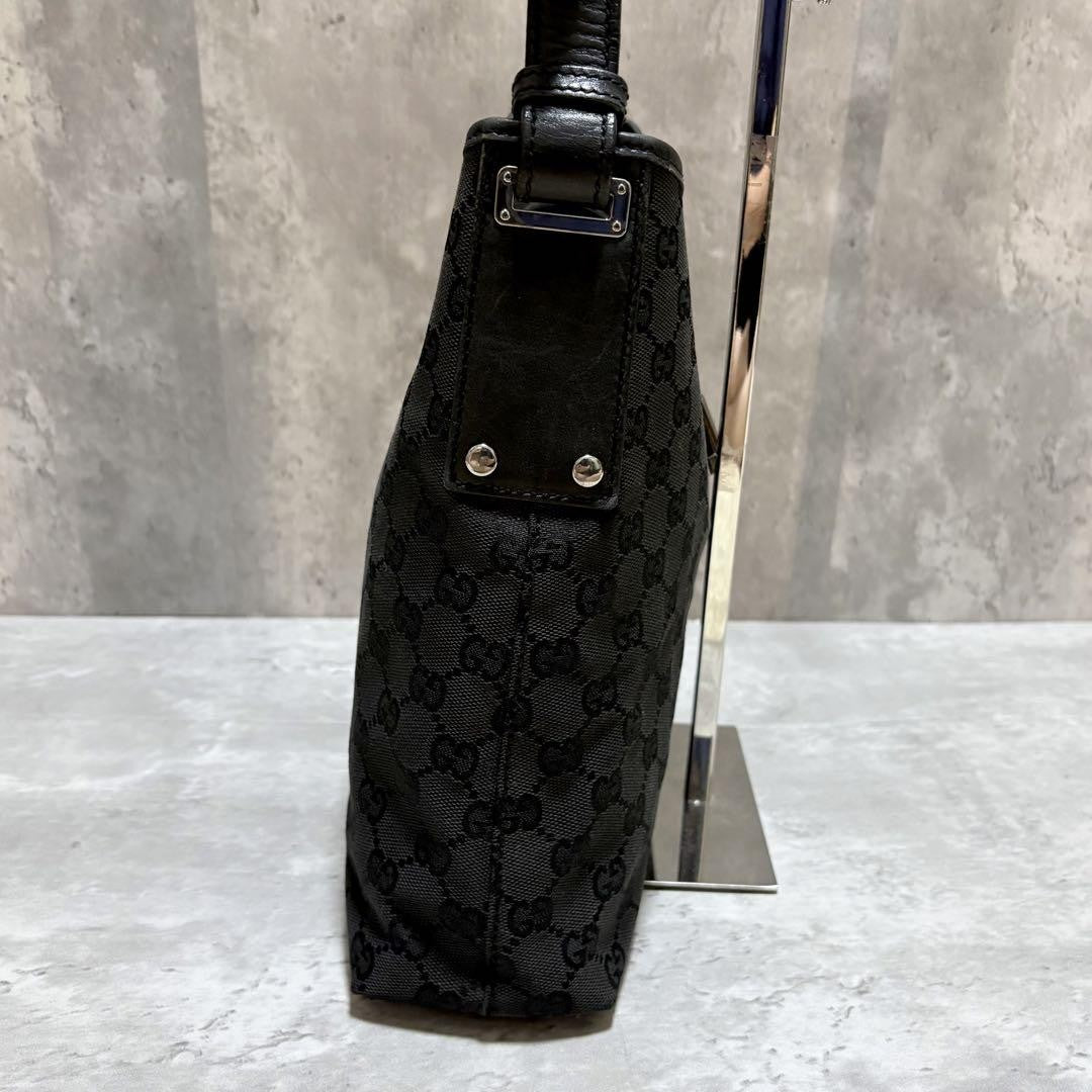 GUCCI Shoulder Bag Purse GG Canvas Leather Black Authentic