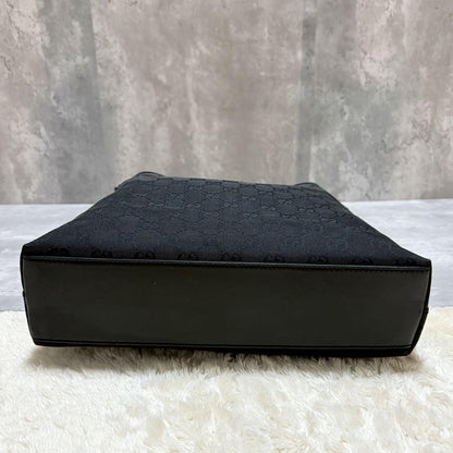GUCCI Shoulder Bag Purse GG Canvas Leather Black Authentic