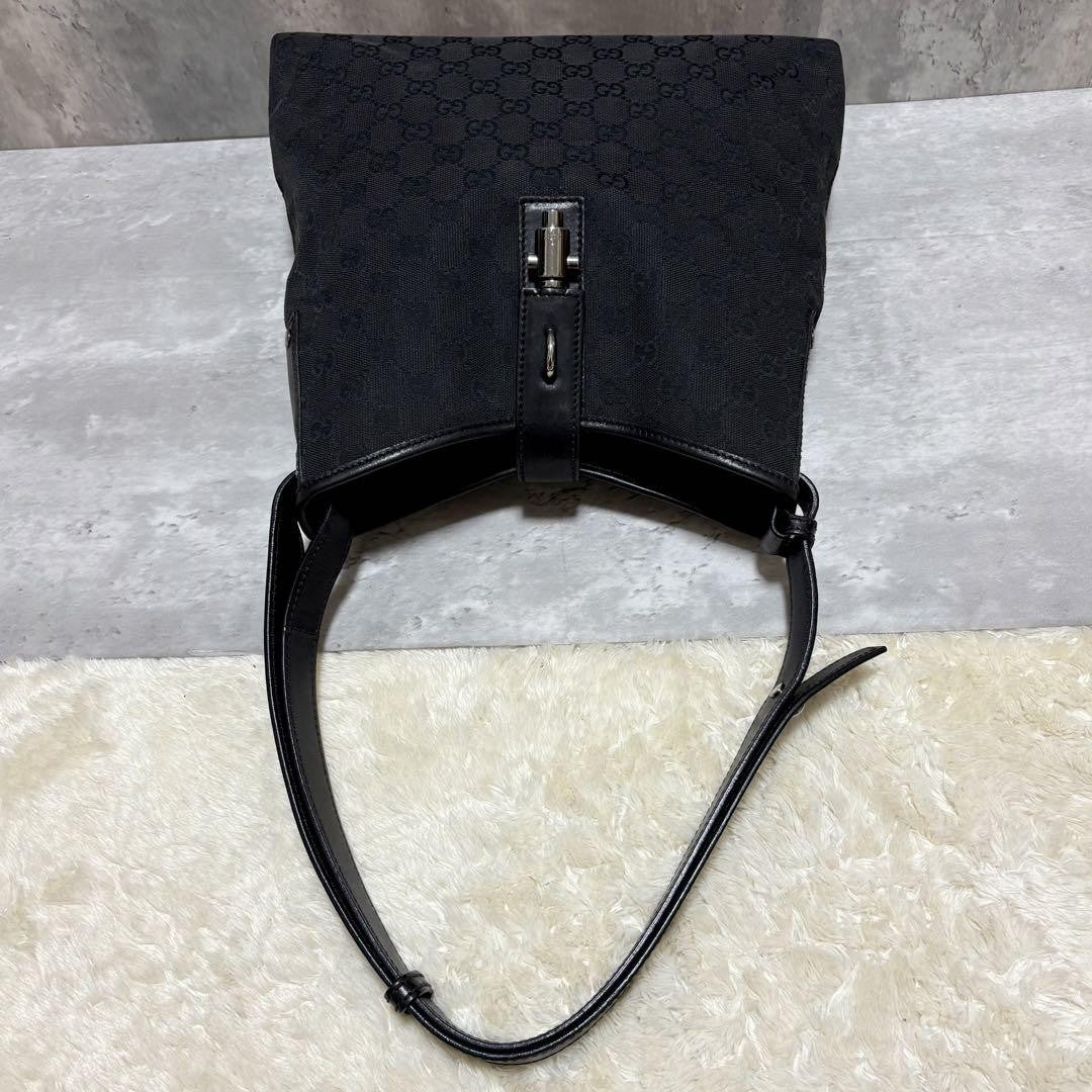 GUCCI Shoulder Bag Purse GG Canvas Leather Black Authentic