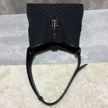 GUCCI Shoulder Bag Purse GG Canvas Leather Black Authentic