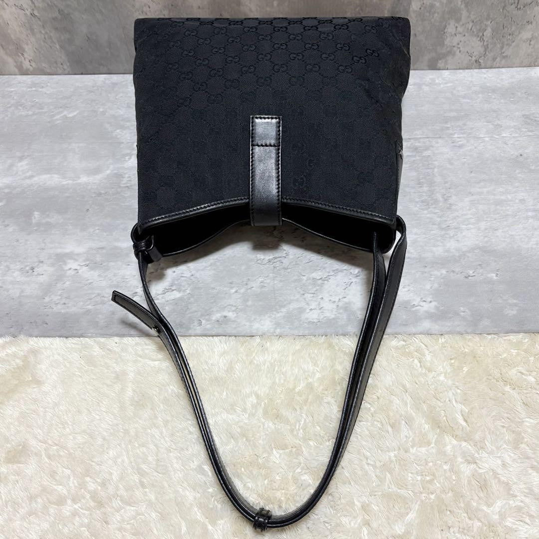 GUCCI Shoulder Bag Purse GG Canvas Leather Black Authentic
