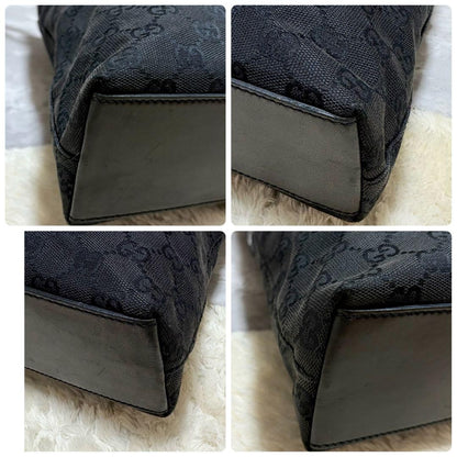 GUCCI Shoulder Bag Purse GG Canvas Leather Black Authentic