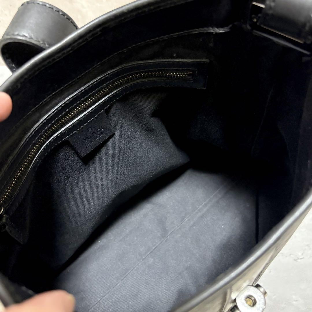 GUCCI Shoulder Bag Purse GG Canvas Leather Black Authentic