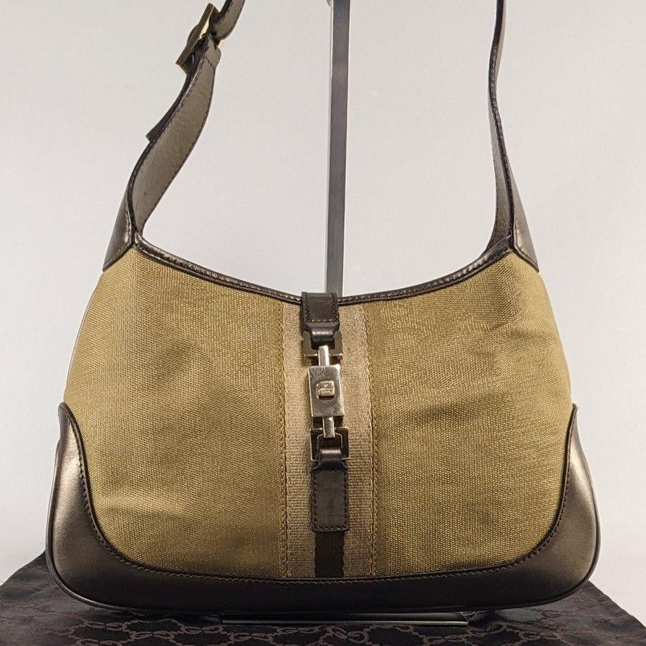 GUCCI Shoulder Bag Purse Sherry Line Gold Beige Brown Authentic