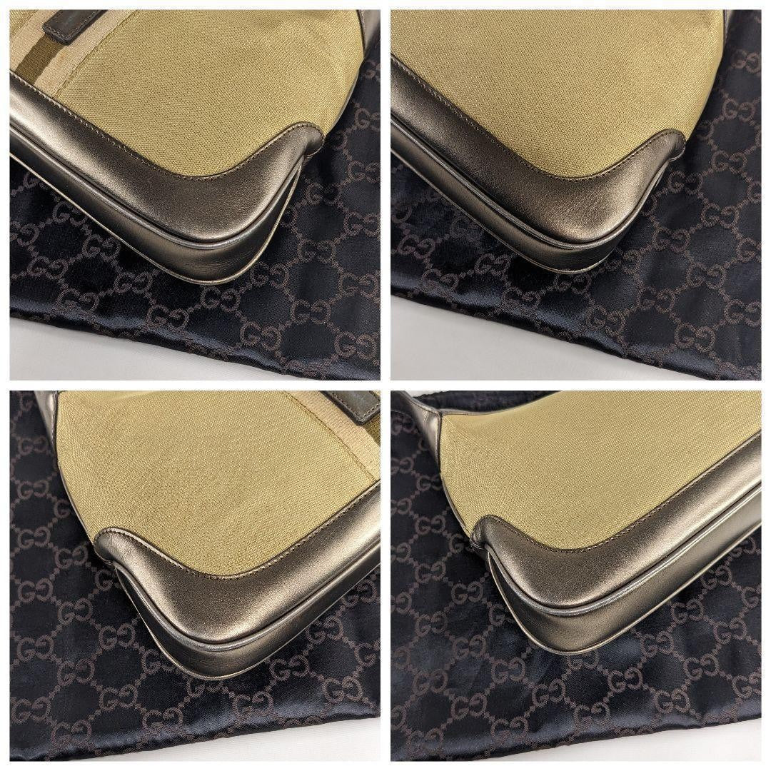 GUCCI Shoulder Bag Purse Sherry Line Gold Beige Brown Authentic