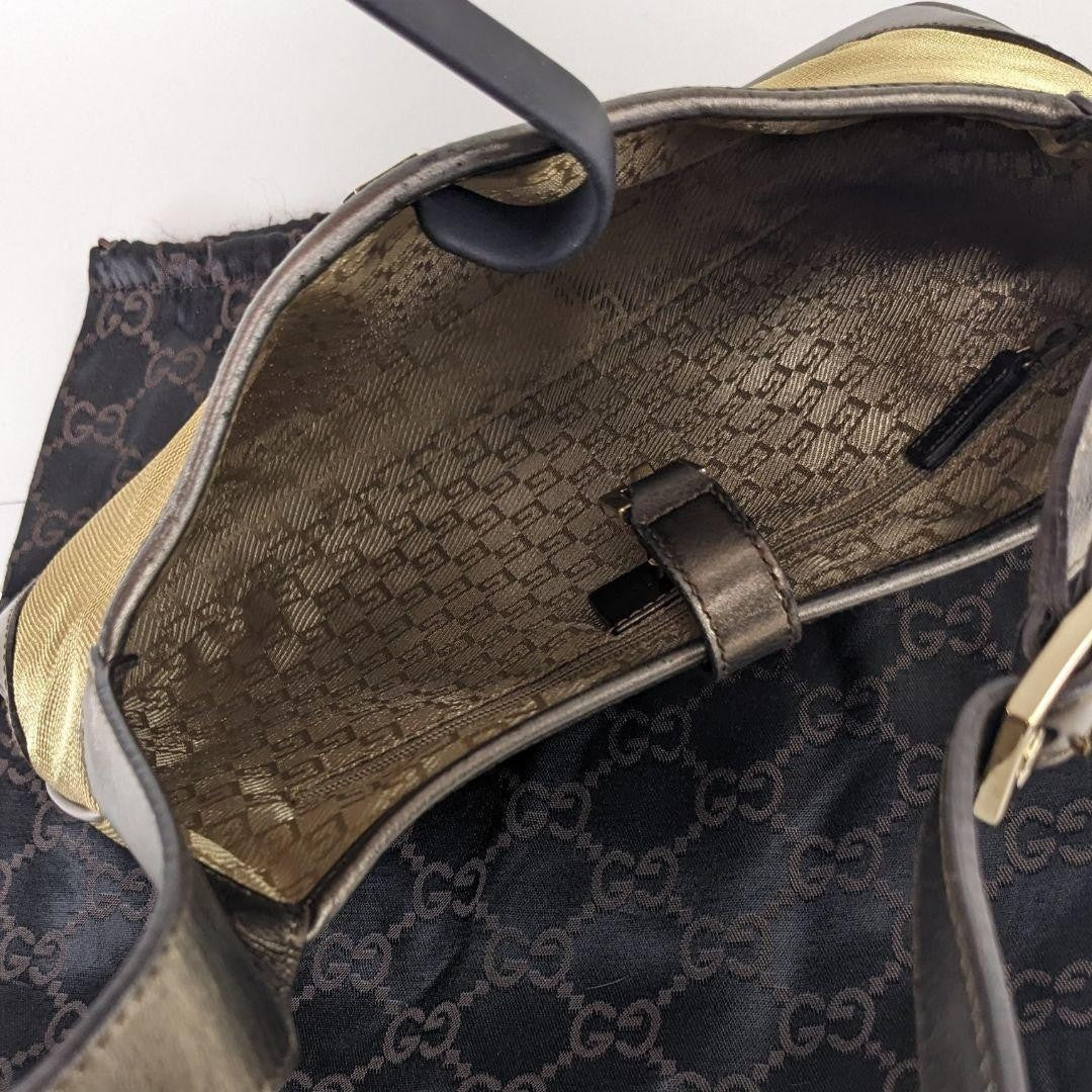 GUCCI Shoulder Bag Purse Sherry Line Gold Beige Brown Authentic