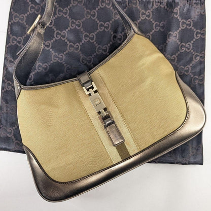 GUCCI Shoulder Bag Purse Sherry Line Gold Beige Brown Authentic