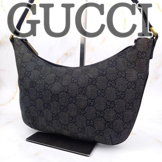 GUCCI Accessory Pouch Shoulder Bag Purse GG Canvas Leather Black Authentic