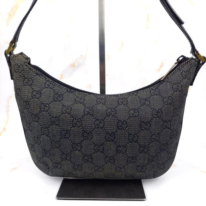 GUCCI Accessory Pouch Shoulder Bag Purse GG Canvas Leather Black Authentic