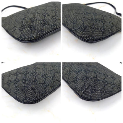GUCCI Accessory Pouch Shoulder Bag Purse GG Canvas Leather Black Authentic