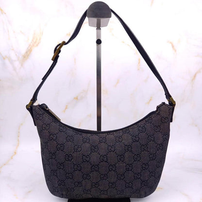 GUCCI Accessory Pouch Shoulder Bag Purse GG Canvas Leather Black Authentic