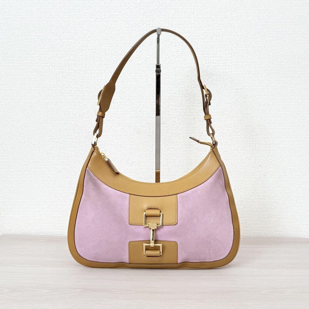 GUCCI Shoulder Bag Purse Leather Suede Brown Pink Authentic