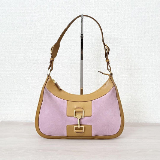 GUCCI Shoulder Bag Purse Leather Suede Brown Pink Authentic