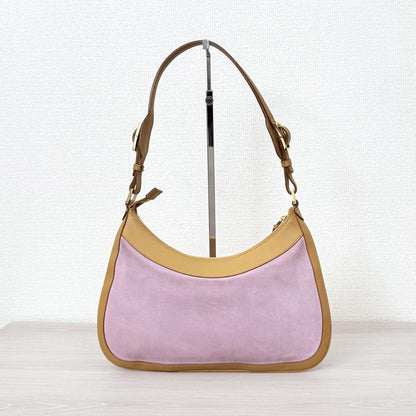 GUCCI Shoulder Bag Purse Leather Suede Brown Pink Authentic