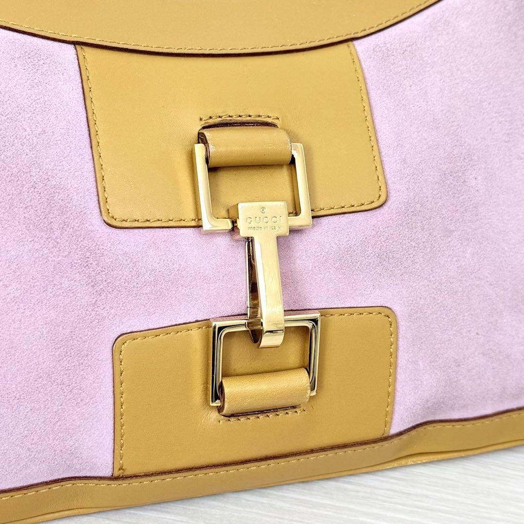 GUCCI Shoulder Bag Purse Leather Suede Brown Pink Authentic