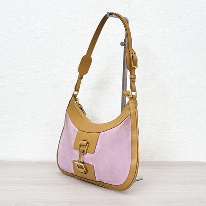 GUCCI Shoulder Bag Purse Leather Suede Brown Pink Authentic