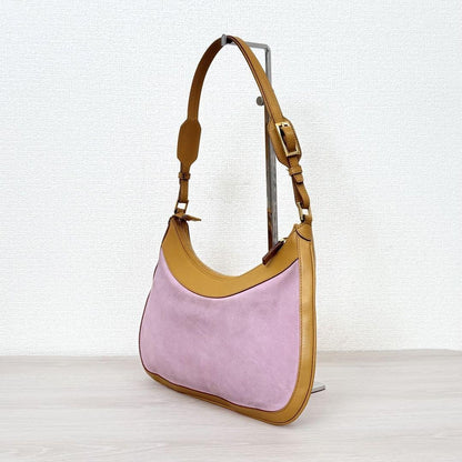 GUCCI Shoulder Bag Purse Leather Suede Brown Pink Authentic