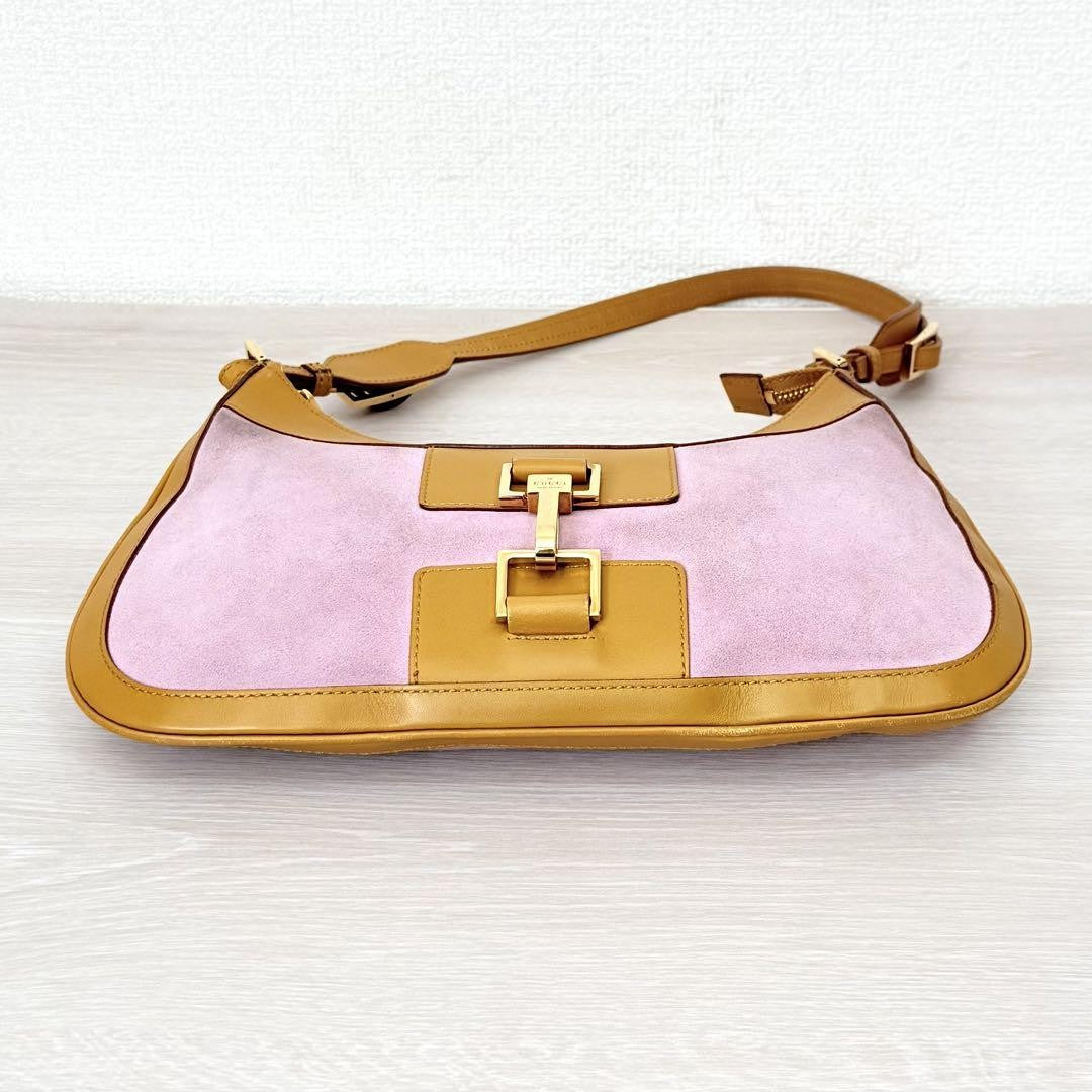 GUCCI Shoulder Bag Purse Leather Suede Brown Pink Authentic