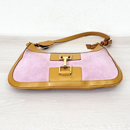 GUCCI Shoulder Bag Purse Leather Suede Brown Pink Authentic