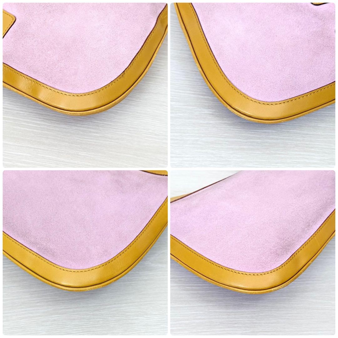 GUCCI Shoulder Bag Purse Leather Suede Brown Pink Authentic