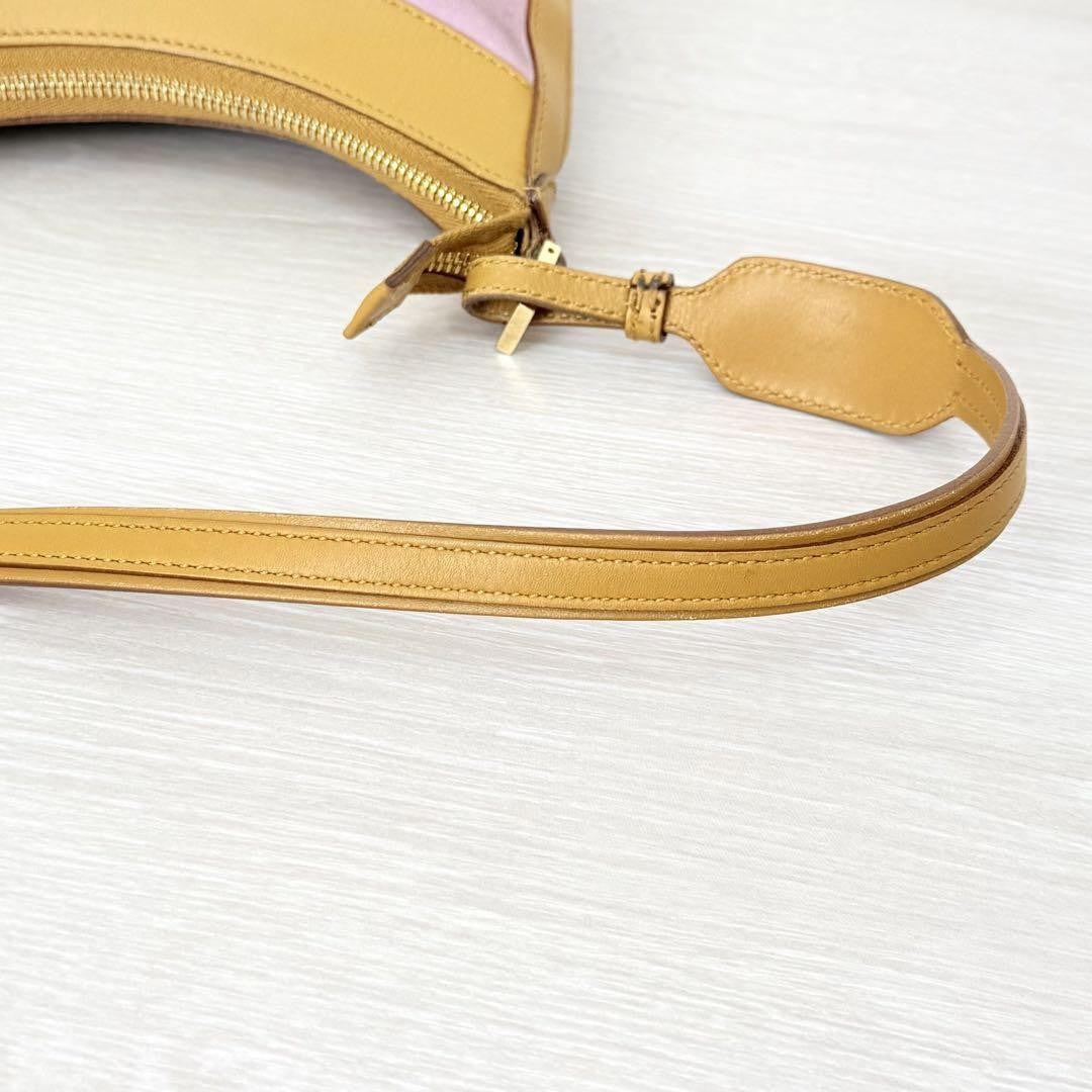GUCCI Shoulder Bag Purse Leather Suede Brown Pink Authentic