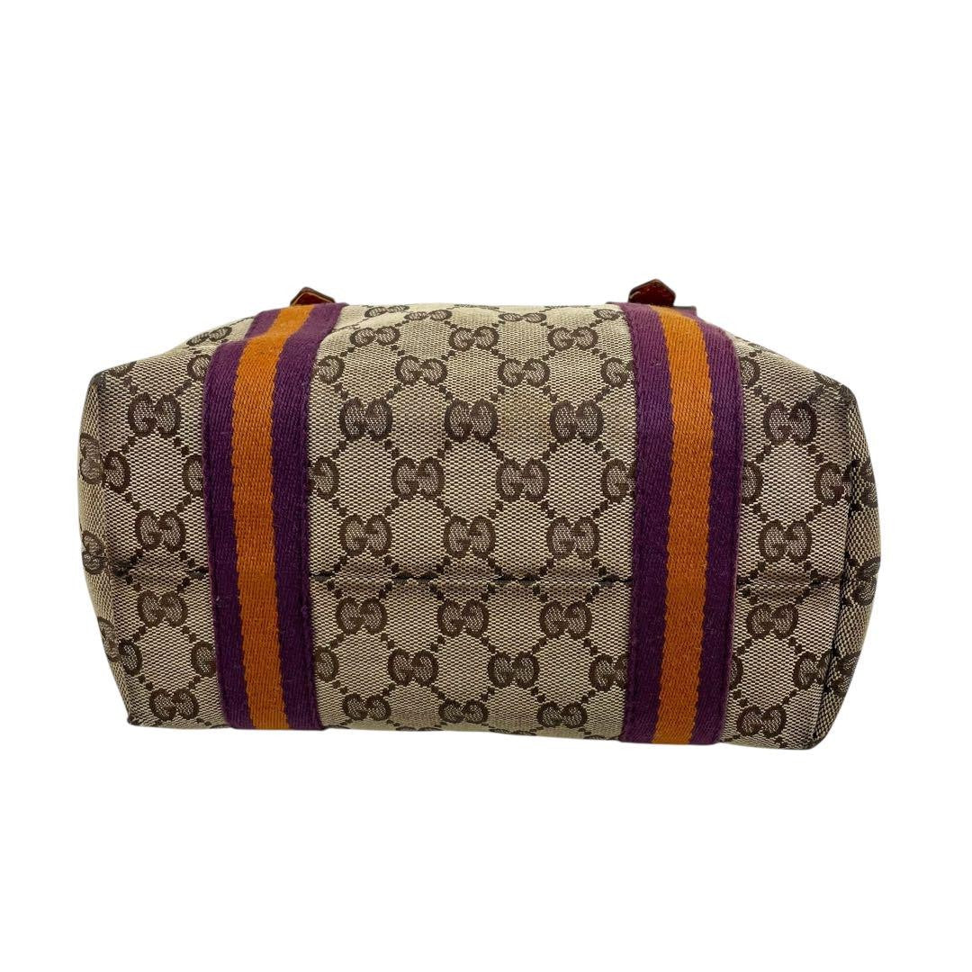 GUCCI Hand Bag Tote Purse Sherry Line GG Canvas Leather Authentic