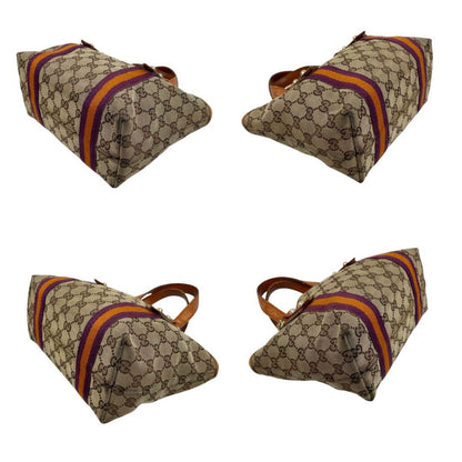 GUCCI Hand Bag Tote Purse Sherry Line GG Canvas Leather Authentic