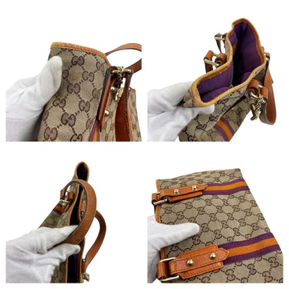GUCCI Hand Bag Tote Purse Sherry Line GG Canvas Leather Authentic