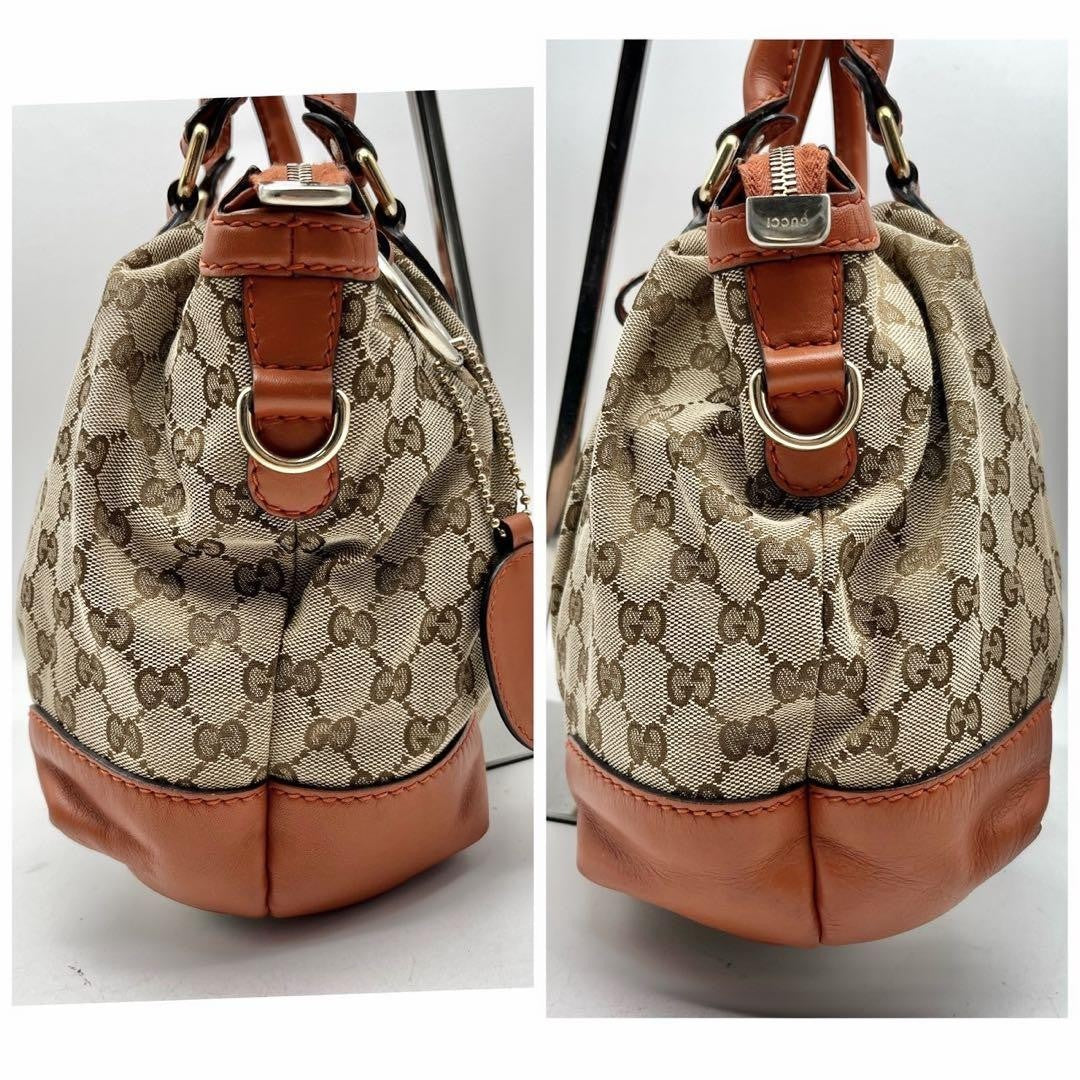 GUCCI Hand Shoulder Bag Tote Purse 2way GG Canvas Leather Beige Orange Authentic
