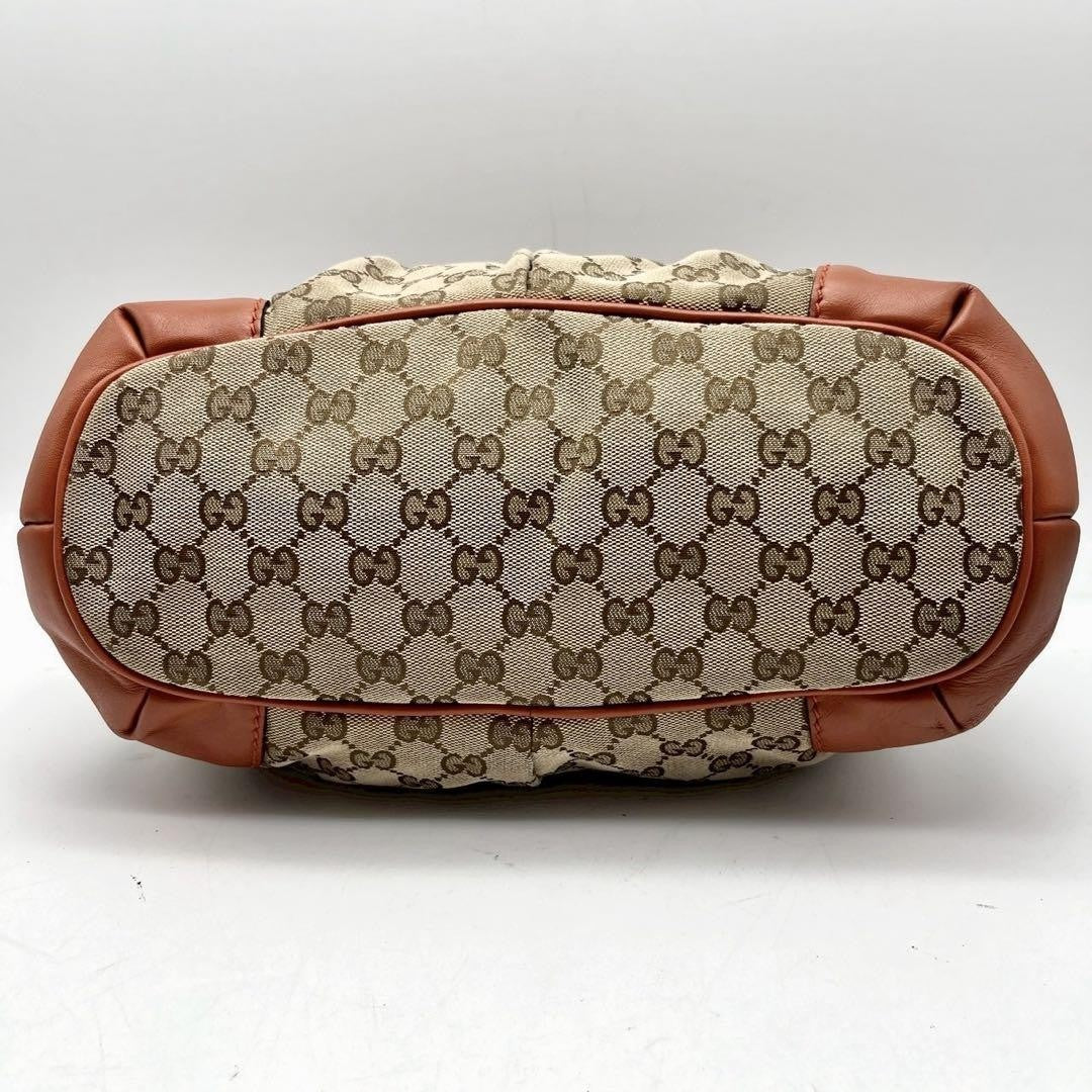 GUCCI Hand Shoulder Bag Tote Purse 2way GG Canvas Leather Beige Orange Authentic