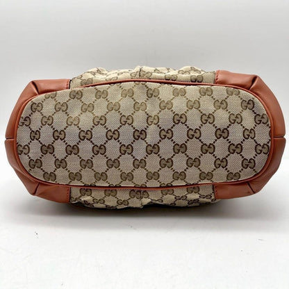 GUCCI Hand Shoulder Bag Tote Purse 2way GG Canvas Leather Beige Orange Authentic