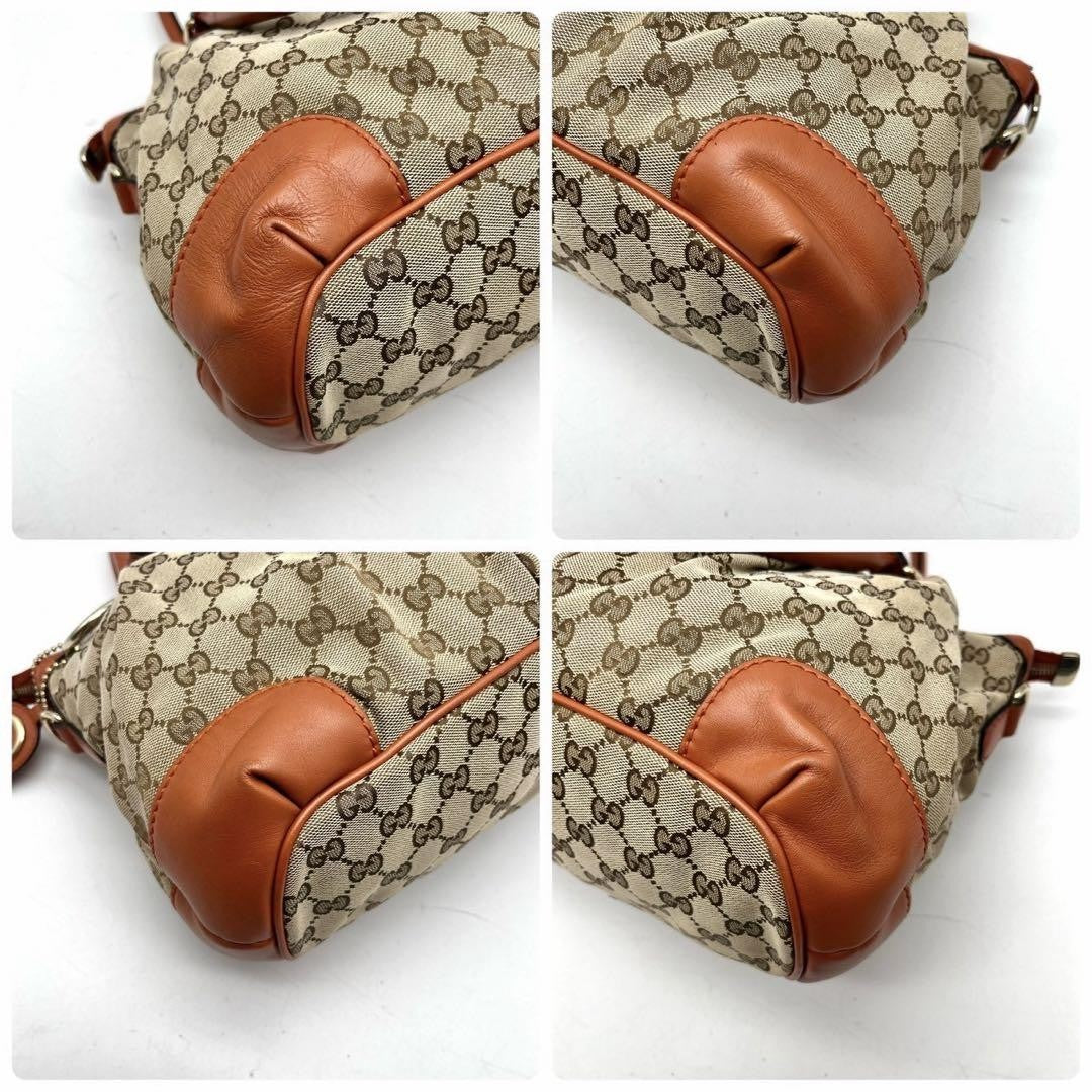 GUCCI Hand Shoulder Bag Tote Purse 2way GG Canvas Leather Beige Orange Authentic