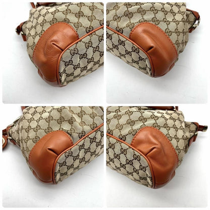 GUCCI Hand Shoulder Bag Tote Purse 2way GG Canvas Leather Beige Orange Authentic