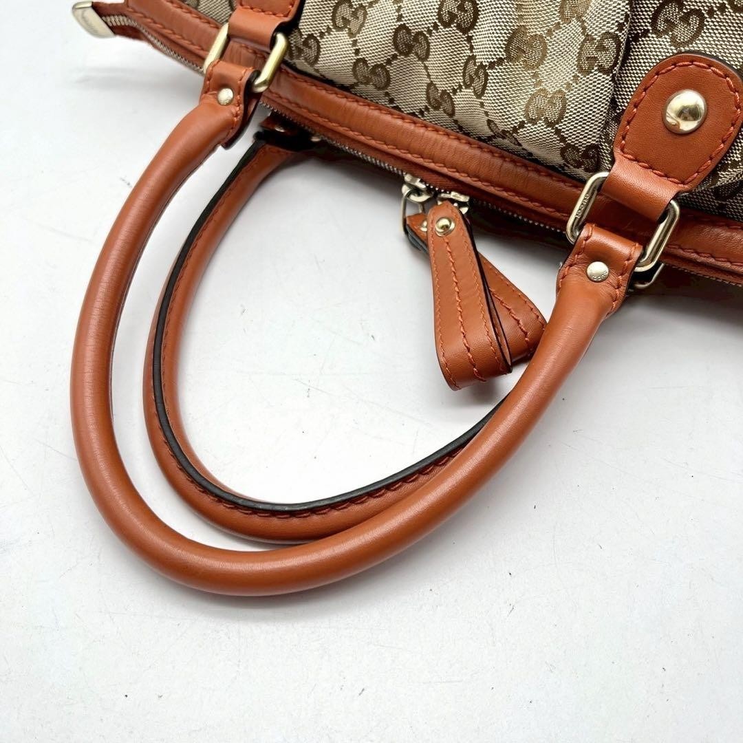 GUCCI Hand Shoulder Bag Tote Purse 2way GG Canvas Leather Beige Orange Authentic