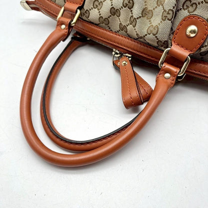 GUCCI Hand Shoulder Bag Tote Purse 2way GG Canvas Leather Beige Orange Authentic