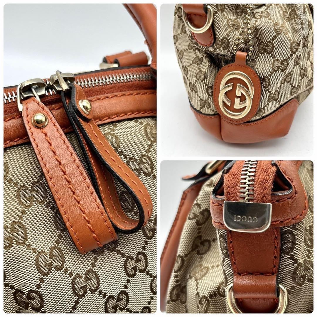 GUCCI Hand Shoulder Bag Tote Purse 2way GG Canvas Leather Beige Orange Authentic