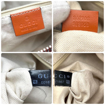 GUCCI Hand Shoulder Bag Tote Purse 2way GG Canvas Leather Beige Orange Authentic