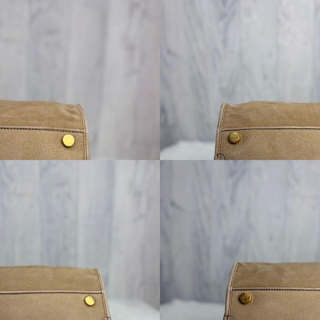 GUCCI Boston Bag Hand Bag Tote Purse Logo Suede Leather Beige Authentic