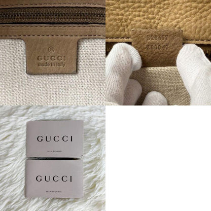 GUCCI Boston Bag Hand Bag Tote Purse Logo Suede Leather Beige Authentic