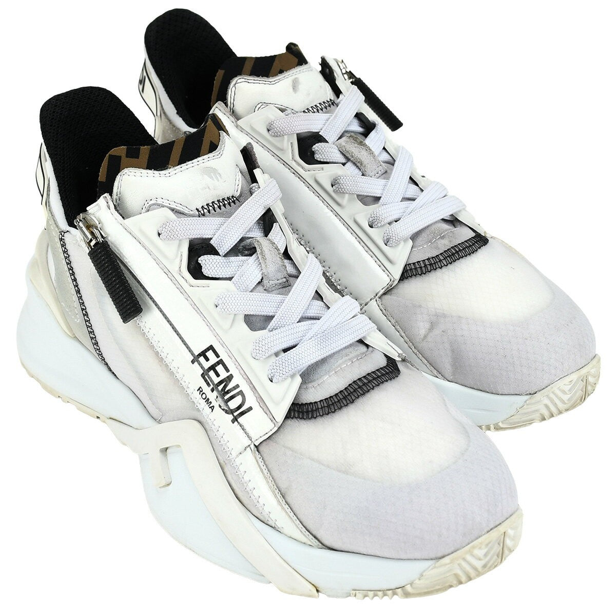 FENDI Sneakers Shoes Low-Cut FF EU 37 US 7 White Brown Authentic