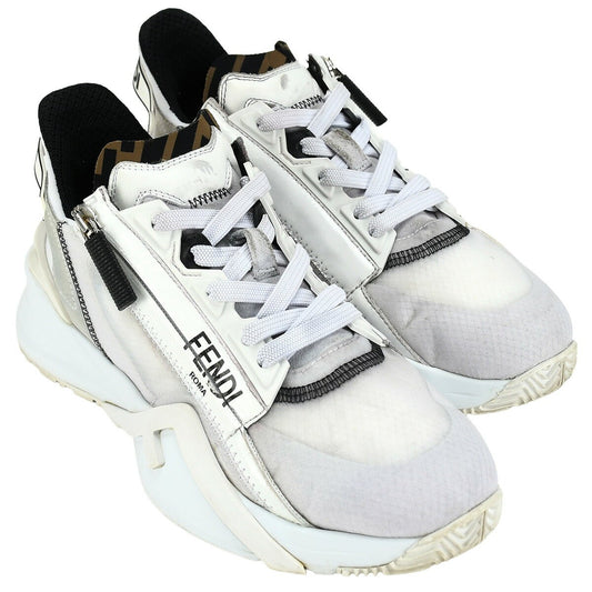 FENDI Sneakers Shoes Low-Cut FF EU 37 US 7 White Brown Authentic