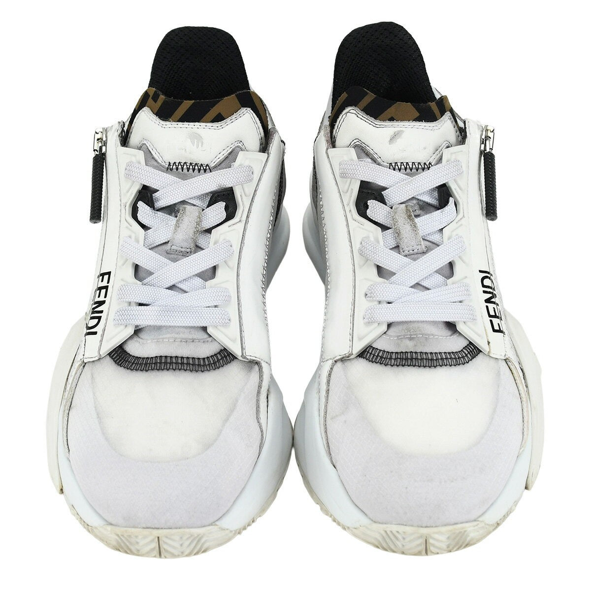 FENDI Sneakers Shoes Low-Cut FF EU 37 US 7 White Brown Authentic